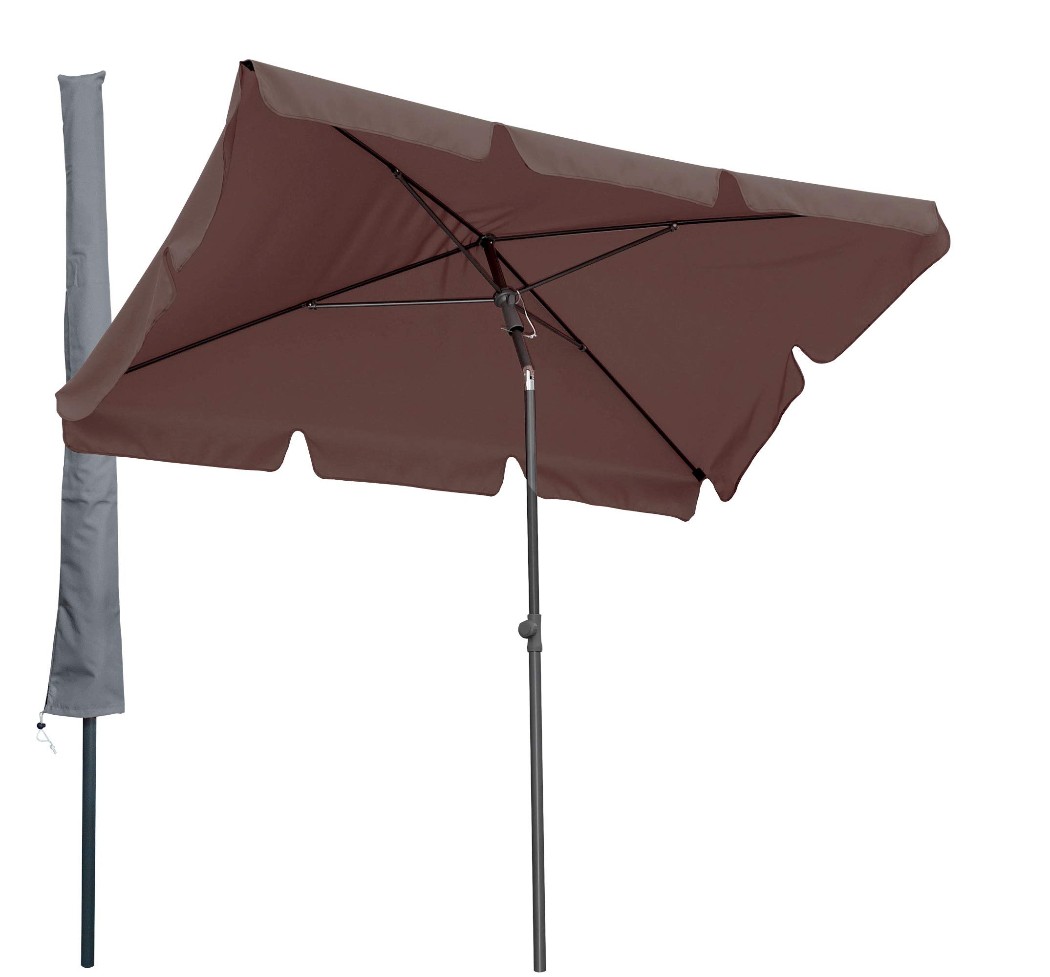 QUICK STAR Parasol balkonowy 200 x 125 cm, prostokątny, składany, kolor taupe, parasol ogrodowy, UV 50, z pokrowcem ochronnym