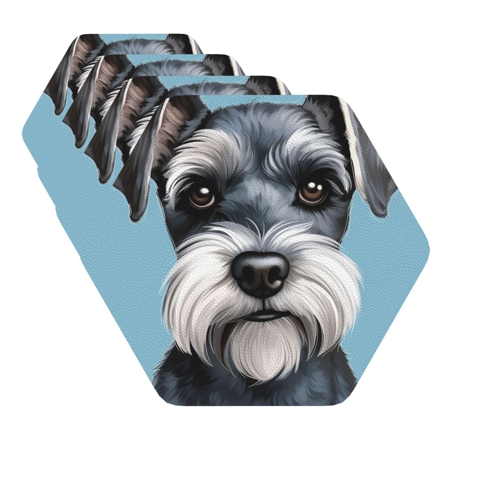 Mxzerfkgla Hexagon Drink Coasters Set Of 4 Decorative Leather Coasters Schnauzer Blue Coasters For Drinks Cups Mugs Mat Pads Absorbent Non-Slip Coasters For Coffee Table Kitchen Bar Home Decor