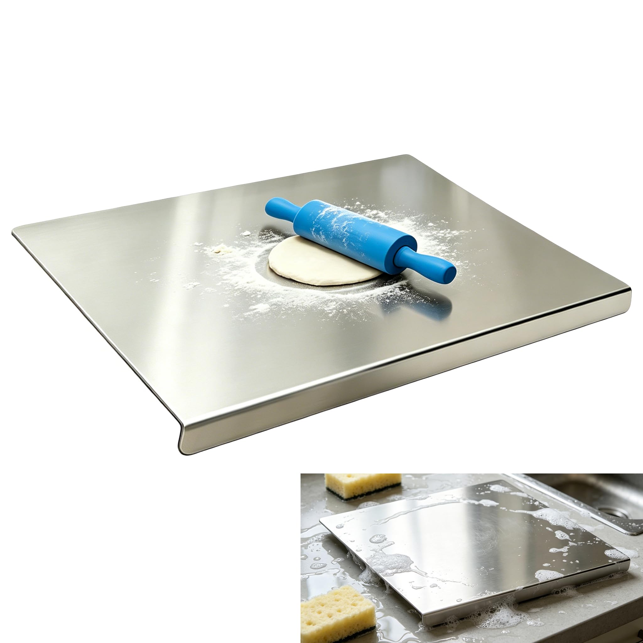 Tabla de cortar para amasar de acero inoxidable 40x30 cm, tabla de cortar cocina para encimera, resistente a cuchillos, ideal para pan, repostería y uso doméstico profesional