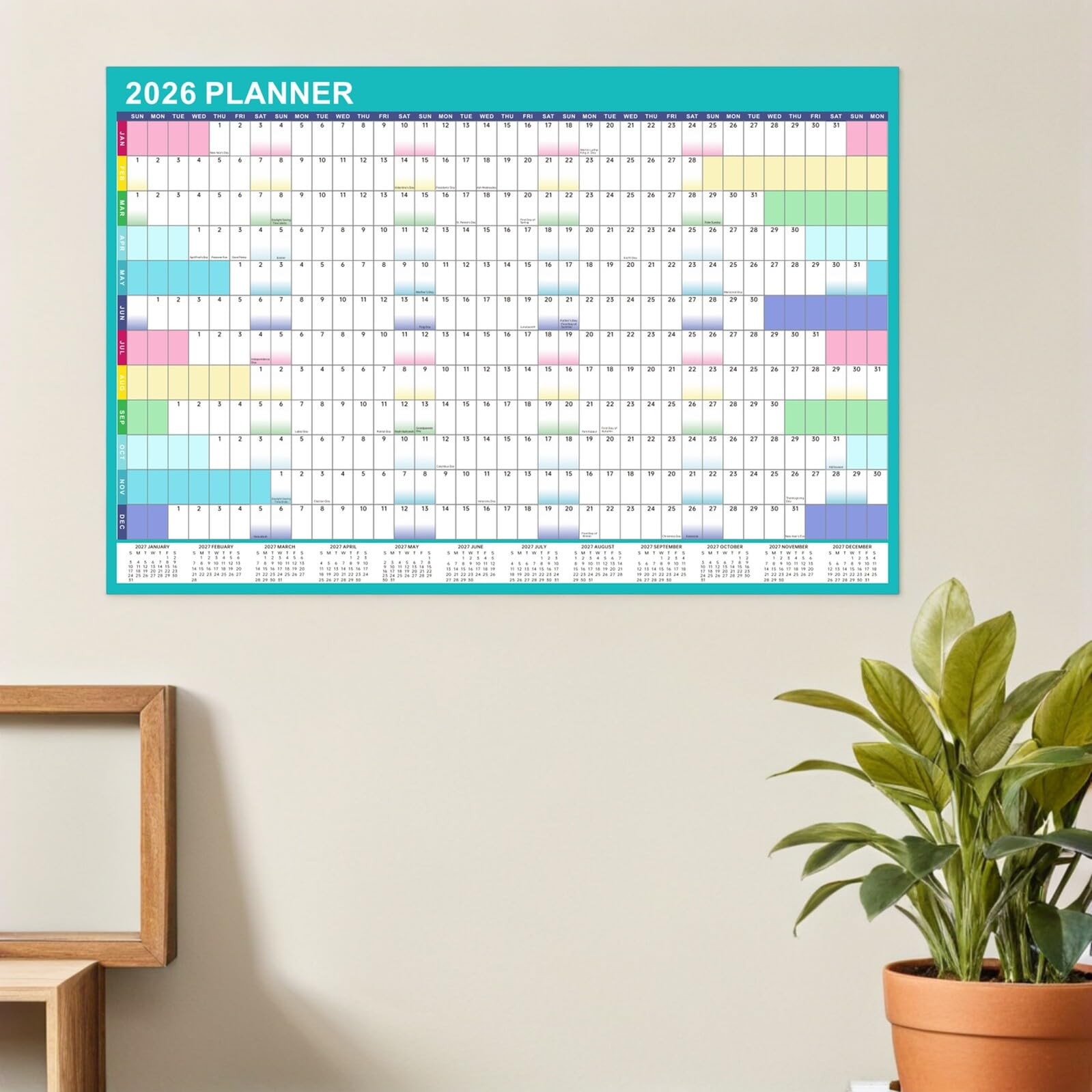Abaodam Calendario da Parete Annuale Reversibile in Carta e Plastico, Planner Verticale Multipurpose per Uso lungo Termine in Aula e Ufficio