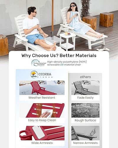 Miniatura 82 de Silla de Descanso para Exteriores, Silla de Descanso Chaise Lounge de Gran Tamaño con 5 Posiciones, HDPE, Silla de Descanso para Patio con Ruedas