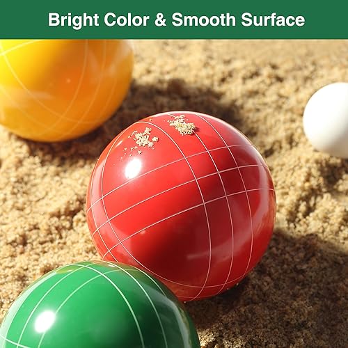 Miniatura 3 de Juego de bolas de bocha, tamaño y peso reglamentario de 3.543 in, juego duradero de playa/patio/césped para niños, adultos y familia. Incluye 8