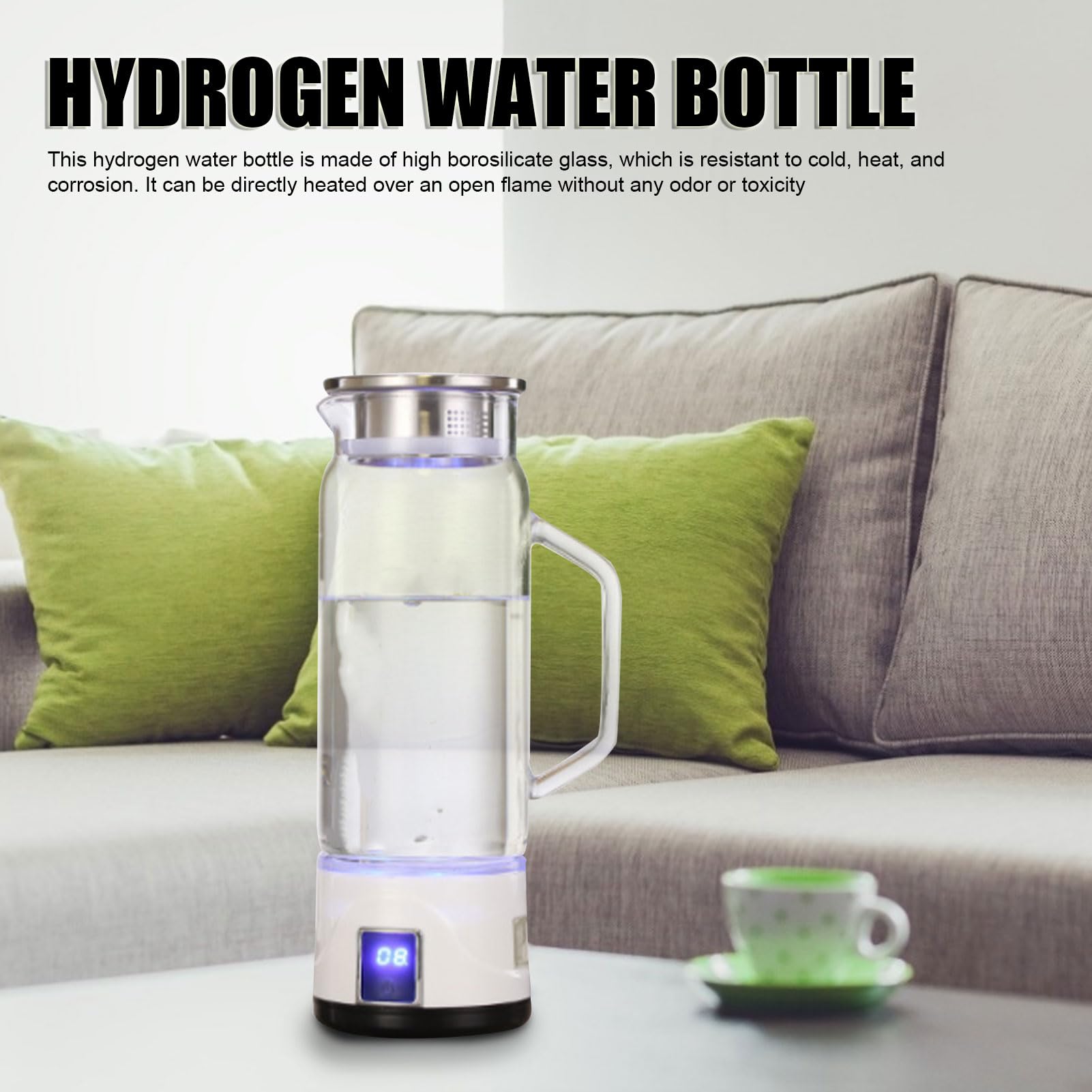 Zunate Botella de Agua de Hidrógeno, 1000 Ml, Generador de Agua Rica en Hidrógeno de 1000 a 1500 Ppb, Interruptor de Electrólisis Táctil, Botella de Agua Rica, Taza Cuántica para el
