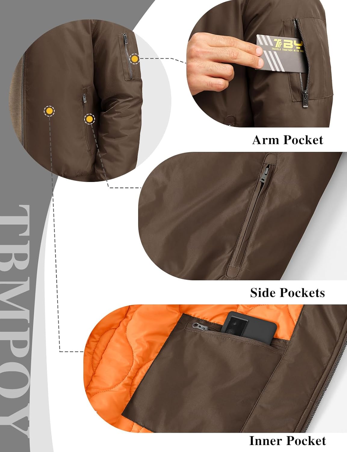 TBMPOY Men's Winter Bomber Jacket Warm Fall Casual Flight Windbreaker Padded Coats Full Zip Stylish Varsity - Image 6