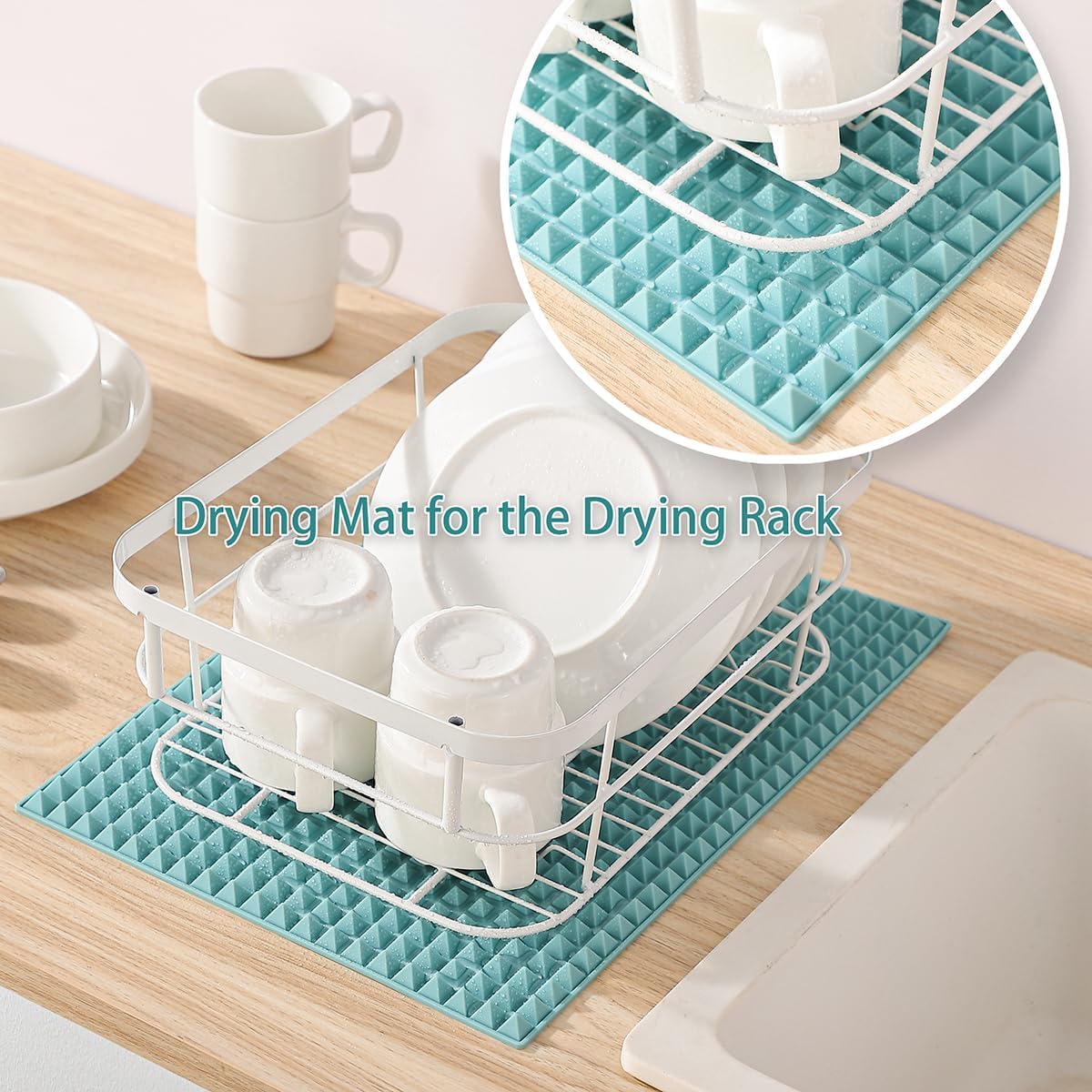 Colinda Silicone Dish and Cup Drying Mat - Extra Large Trivet for Hot Dishes, Large Size Hot Pots and Pads Coming Directly Out from the Stove or Oven,Drain Board,16" x 11.5",turquoise