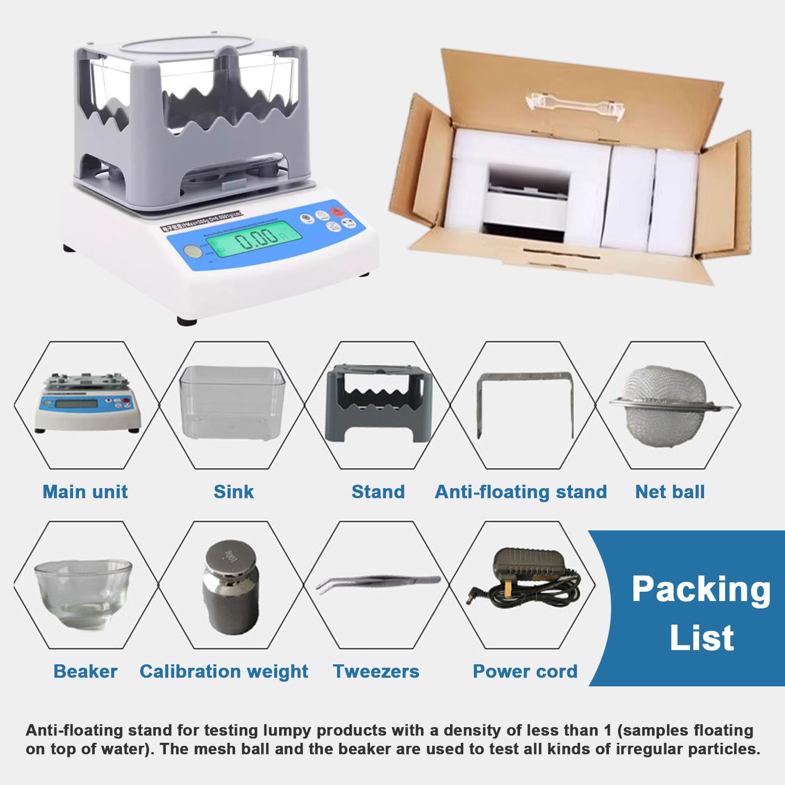 Densímetro Digital De Sobremesa - Pantalla LCD, Densímetro Automático, Precisión De Detección De 0,001 g/cm³, Peso Máximo 300 G/600 G, para Laboratorio Industrial,300A