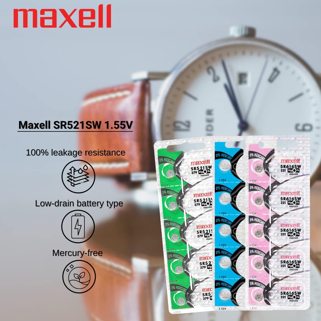 Maxell SR521SW 1.55V Silver Oxide Battery (5pcs per pack)