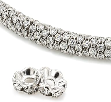 300 PCS Rondelle Spacer Beads for Jewelry Making 8mm Crystal Rhinestone Silver Spacer Beads Spacers for Beaded Pens Bulk Bead Spacers Large Hole Spacer Beads for Bracelets Necklace DIY Craft Supplies