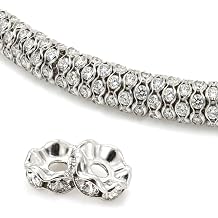 300 PCS Rondelle Spacer Beads for Jewelry Making 8mm Crystal Rhinestone Silver Spacer Beads Spacers for Beaded Pens Bulk Bead Spacers Large Hole Spacer Beads for Bracelets Necklace DIY Craft Supplies