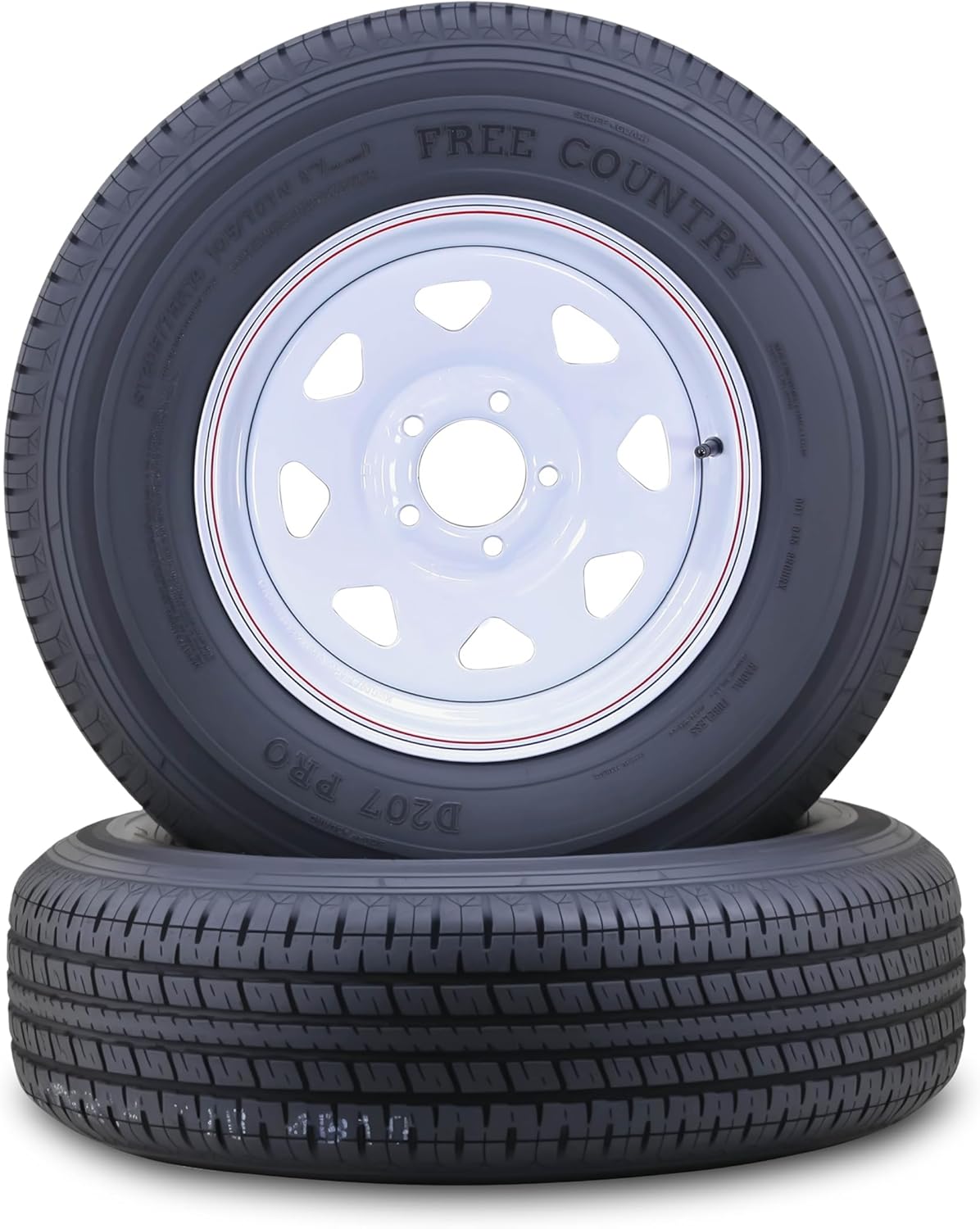 Free Country Trailer Tire Wheel Assembly ST205/75R14 8-Ply D 105N 5 Lug on 4.5" PCD White Spoke Wheel, SET 2