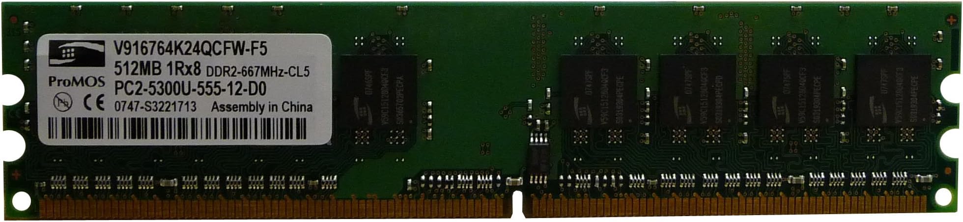 ProMOS 512MB PC2-5300U DDR2 667MHz 240-Pin CL5 Memory V916764K24QCFW-F5