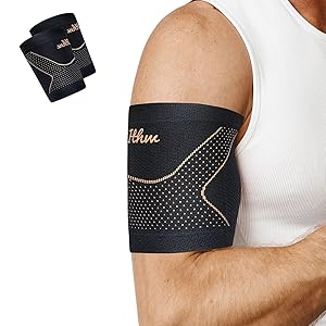 Copper Bicep Tendonitis Brace, Bicep Compression Sleeve for Pain Relief, Bicep Brace for Men and Women Muscle Strains Tear Injury(Copper, X-Large)