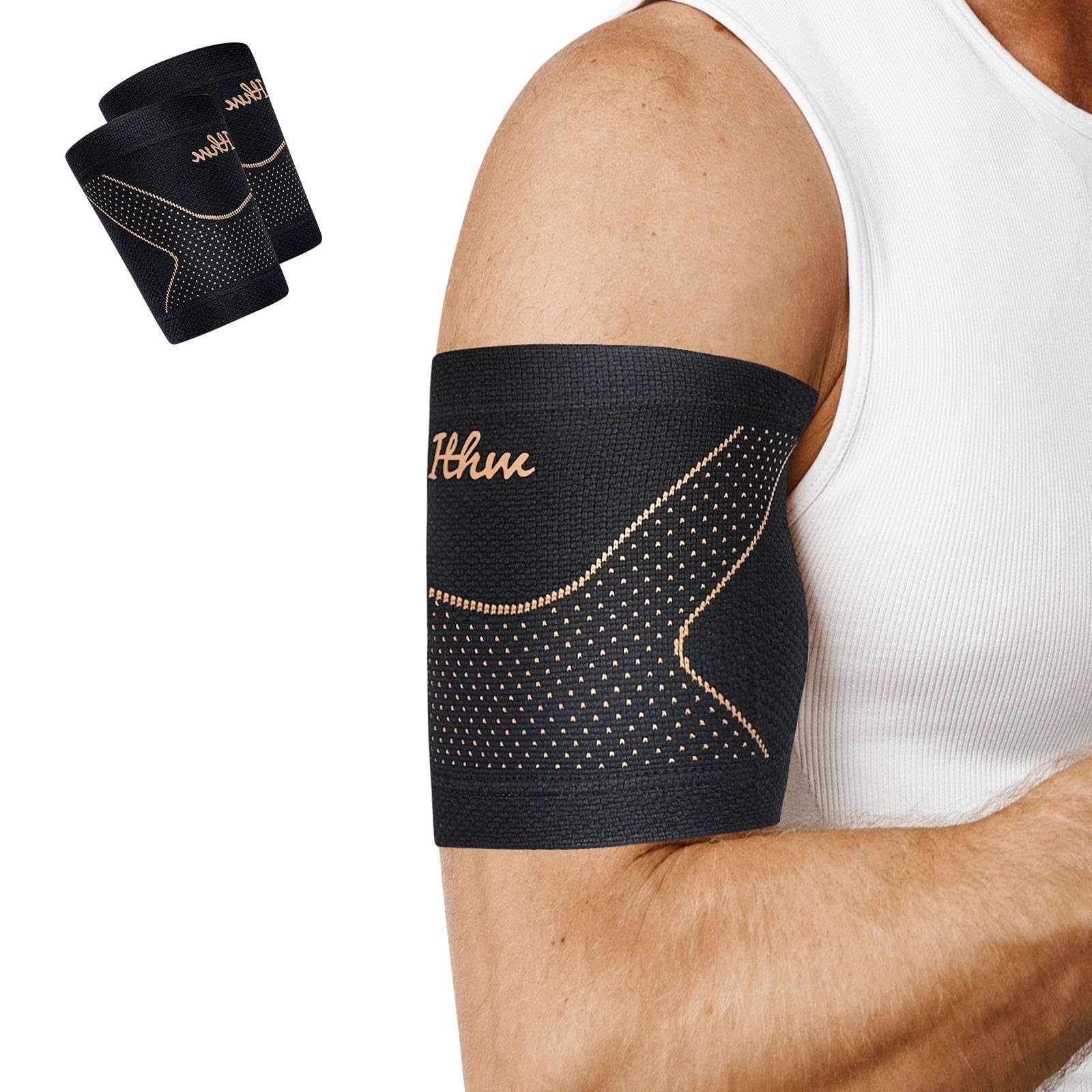 ITHW Copper Bicep Tendonitis Brace, Upper Arm Compression Sleeve for Pain Relief, Bicep Brace for Men and Women Muscle Strains Recovery (Copper, Large)