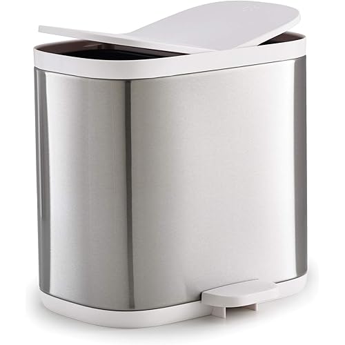 Joseph Joseph Split Step Trash Can Recycle Bin Dual Compartments Removable Buckets, 1.6 Gallon/6 Liter, Stainless Steel