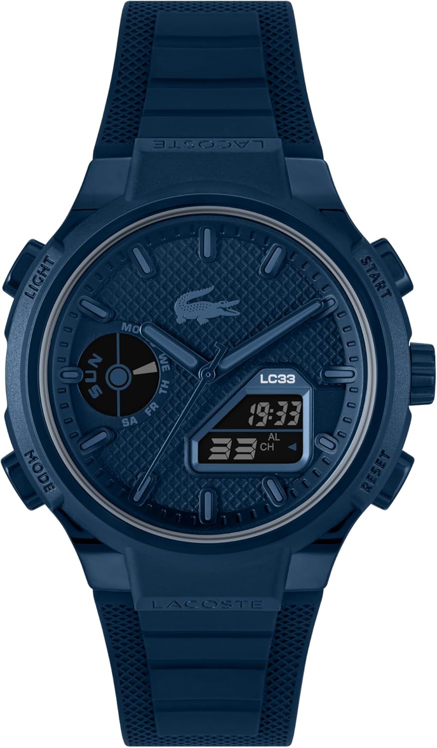 Lacoste LC33 Men's Analog-Digital Watch – TR90 Case, World Clock, Stopwatch, Alarm, Backlight, Textured Silicone Strap, Premium Fashion Timepiece - Gift for Him - 45mm