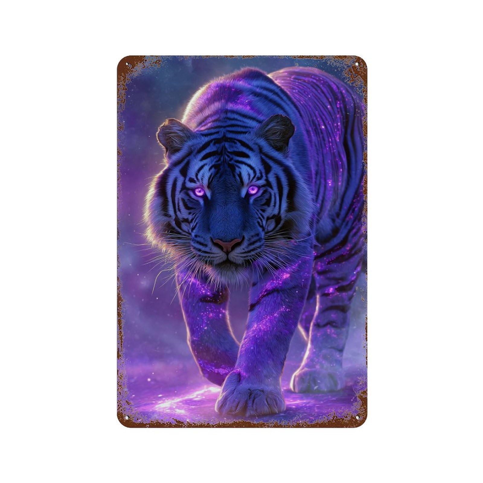 Galactic Tiger Fantasy Artwork Vintage Rust Metal Sign 11.8"x7.9", Shabby Chic Decor for Living Room, Hallway And Home Decor