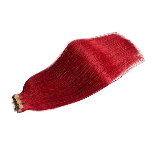 Extensiones de cabello humano con cinta roja, extensiones invisibles de cabello real, 20 unidades, 1.06 onzas, lacio, rojo intenso, extensiones