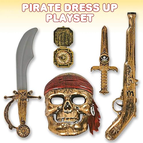 Miniatura 2 de ArtCreativity Juego de juego pirata para niños, juego de 5 piezas con espada de plástico, pistola, daga, brújula y máscara, accesorios de disfraz de