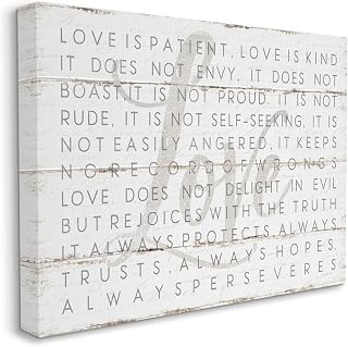 Stupell Industries Love Is Patient Grey on White Planked Look Canvas Wall Art Design By Jennifer Pugh