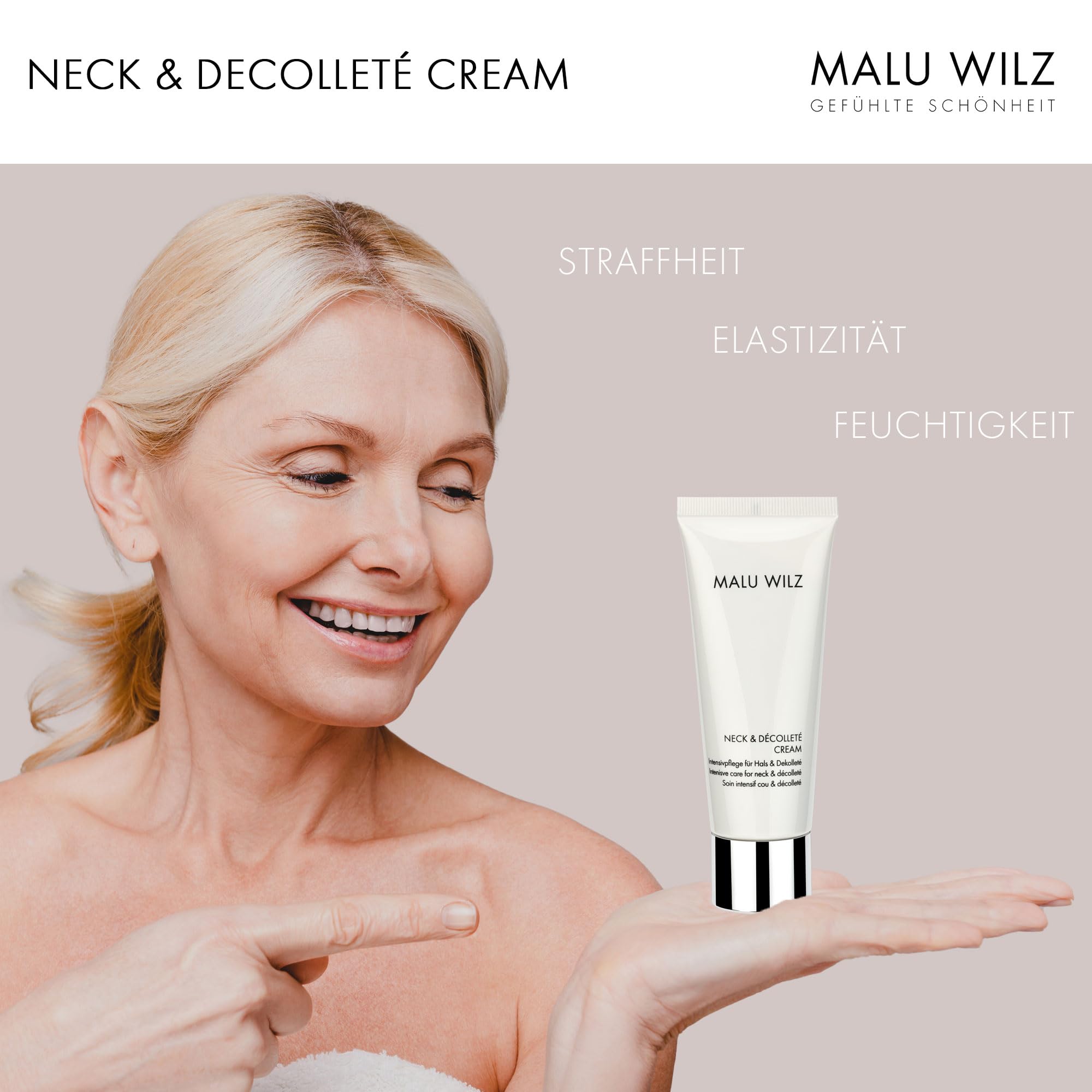 Malu Wilz Neck & Decolleté Cream 75ml I Aufpolsternde Creme für Hals und Dekolleté I Anti-Aging Pflege mit Hyaluron & Jojoba, straffend & feuchtigkeitsspendend, gegen Falten, schnell einziehend