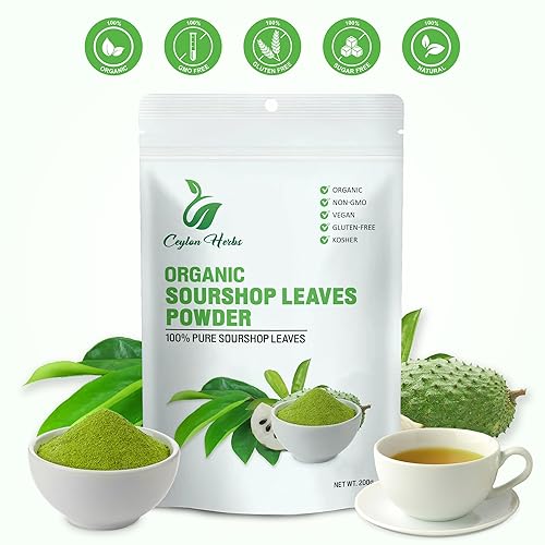 Miniatura 3 de Polvo de hojas de guanábana natural de 7.05 oz - Puro orgánico bien limpio y finamente molido para té hojas saludables