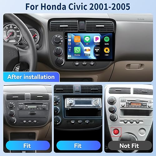 Miniatura 2 de 4+128G Android 15 Radio estéreo para coche para Honda Civic 2001-2005 con CarPlay inalámbrico y Android Auto, pantalla táctil IPS de 9 pulgadas,
