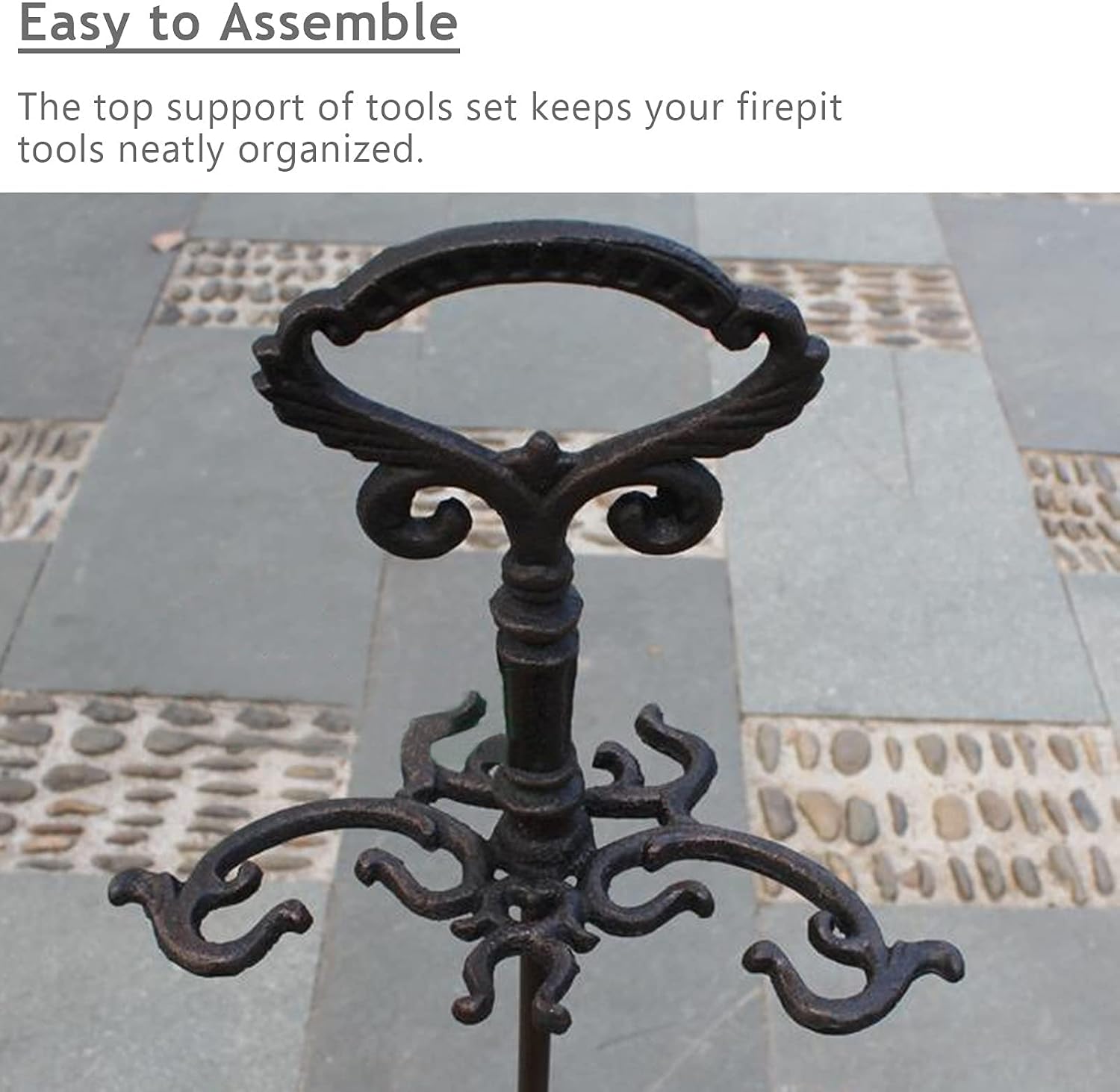 Wrought Iron Fireplace Tools Set 5 Piece Antique Rust Resistant Wood Stove Hearth Tools Holder Companion Brush/Poker/Shovel/Tong Black Finish