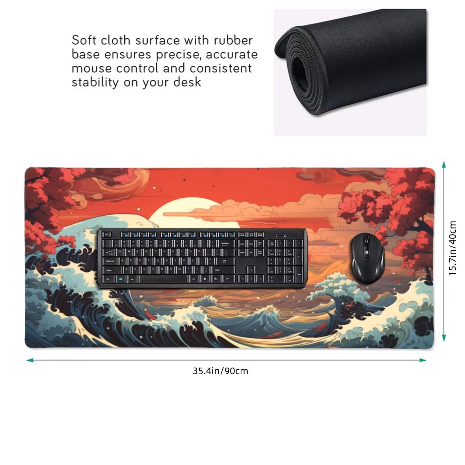 Giappone Tappetino Gaming 1400 x 600 mm, Grande Tappetino Scrivania XXL Tramonto, Bordi Cuciti Tappetino per Mouse ad Tracciamento di Precisione Migliora precisione e velocità, Accessori Ufficio M1186