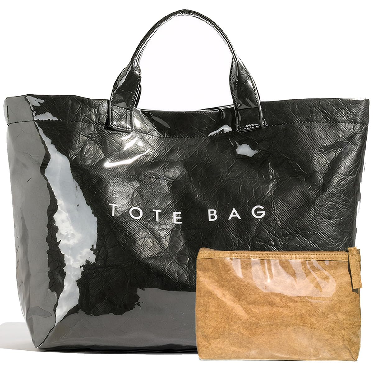 PVC Tote Bag Gifts for Women Large Tote Purse Kraft Paper Letter Print Hobo Handbags for Work Beach Shopping Travel