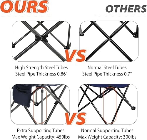 Miniatura 4 de ALPHA CAMP Silla de camping plegable de gran tamaño, sillas de césped portátiles resistentes con bolsa enfriadora, bolsillo lateral y soporte para