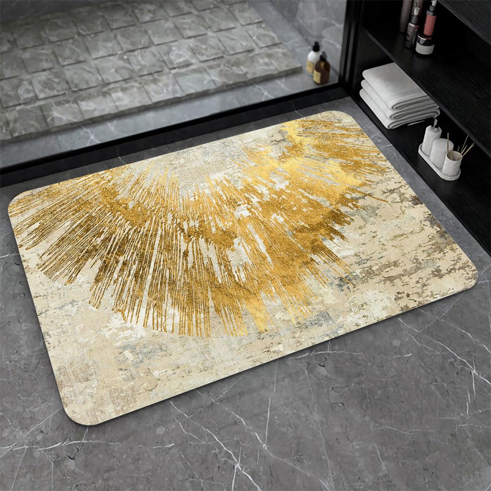 Diatomaceous Earth Bath Mat,Abstract Art Golden Sun Non-Slip Volume Super Absorbent Fast Drying for Bathroom Kitchen Door mat,Eco-Friendly Easy to Clean 16×24Inch (40 * 60cm)