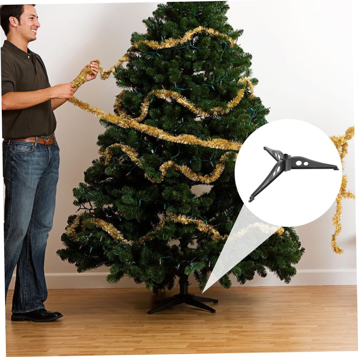 Cabilock 2pcs Green Tree Stand Base for Artificial Holiday Trees Stable Plastic Foot Support for Indoor Decorations Folding Design for Christmas Party Display