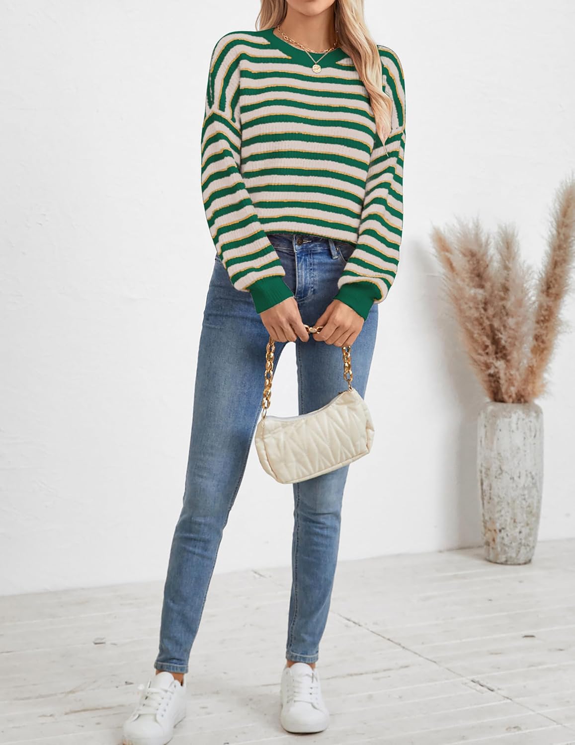 Womens Oersized Striped Crewneck Ribbed Knit Sweater Spring 2026 Ladies Dressy Long Sleeve Pullover Sweaters - Image 7