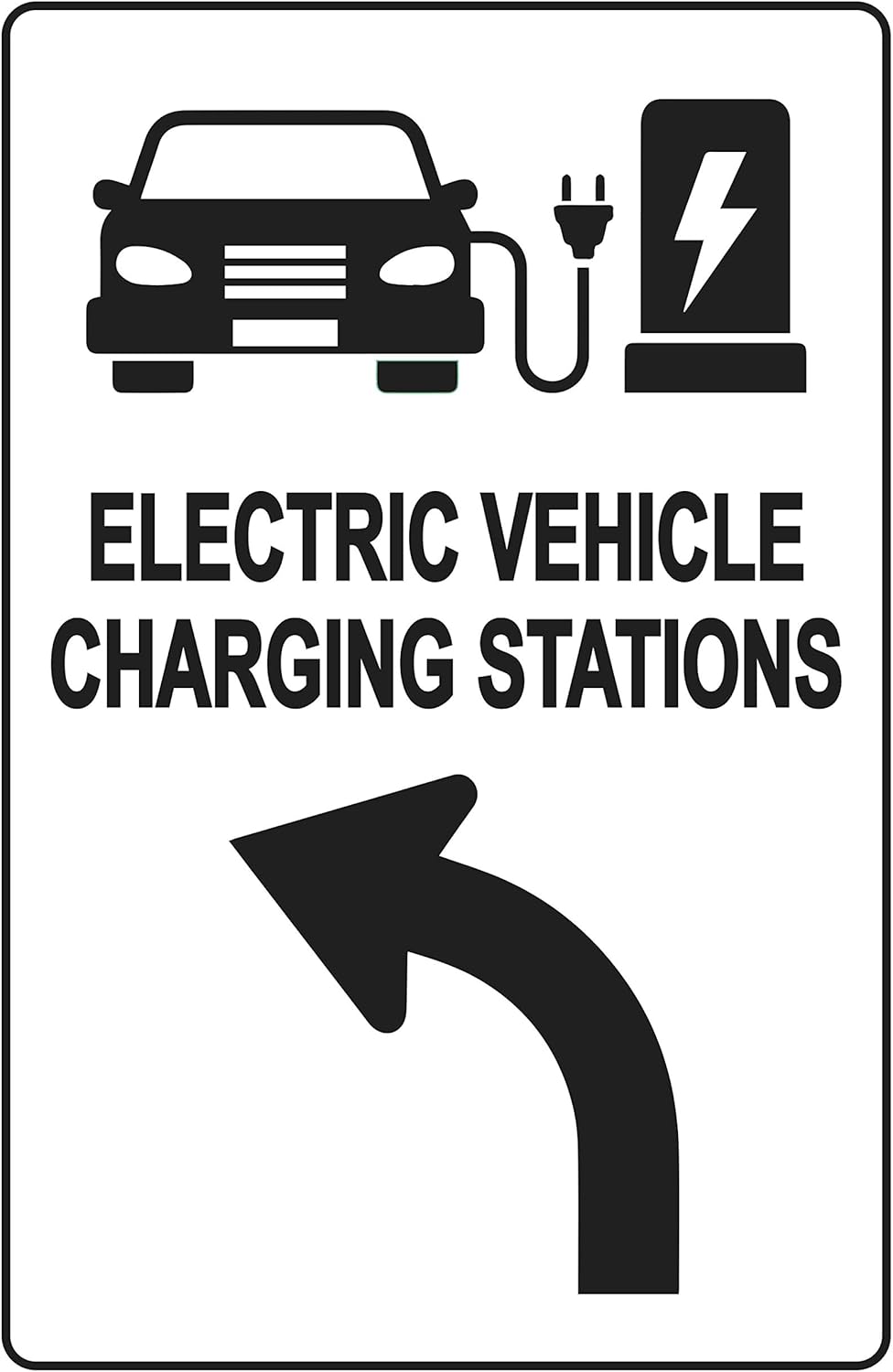 Electric Vehicle Charging Station Sign – A Direction for EV Charging Station, Vivid Design Plus UV Protection to Last Longer, Rust-Free Commercial Grade Aluminum at 18”x12” 0.04”