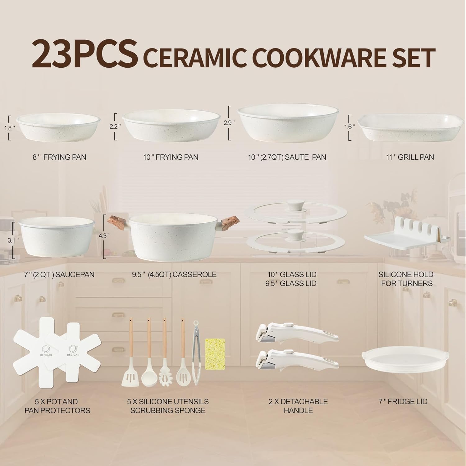 23PCS Ceramic Pots and Pans Set,Nonstick, Removable Handle Pots and Pans Set, Stackable Pan Set, Ceramic Nonstick Pan Non Stick for Easy Cooking