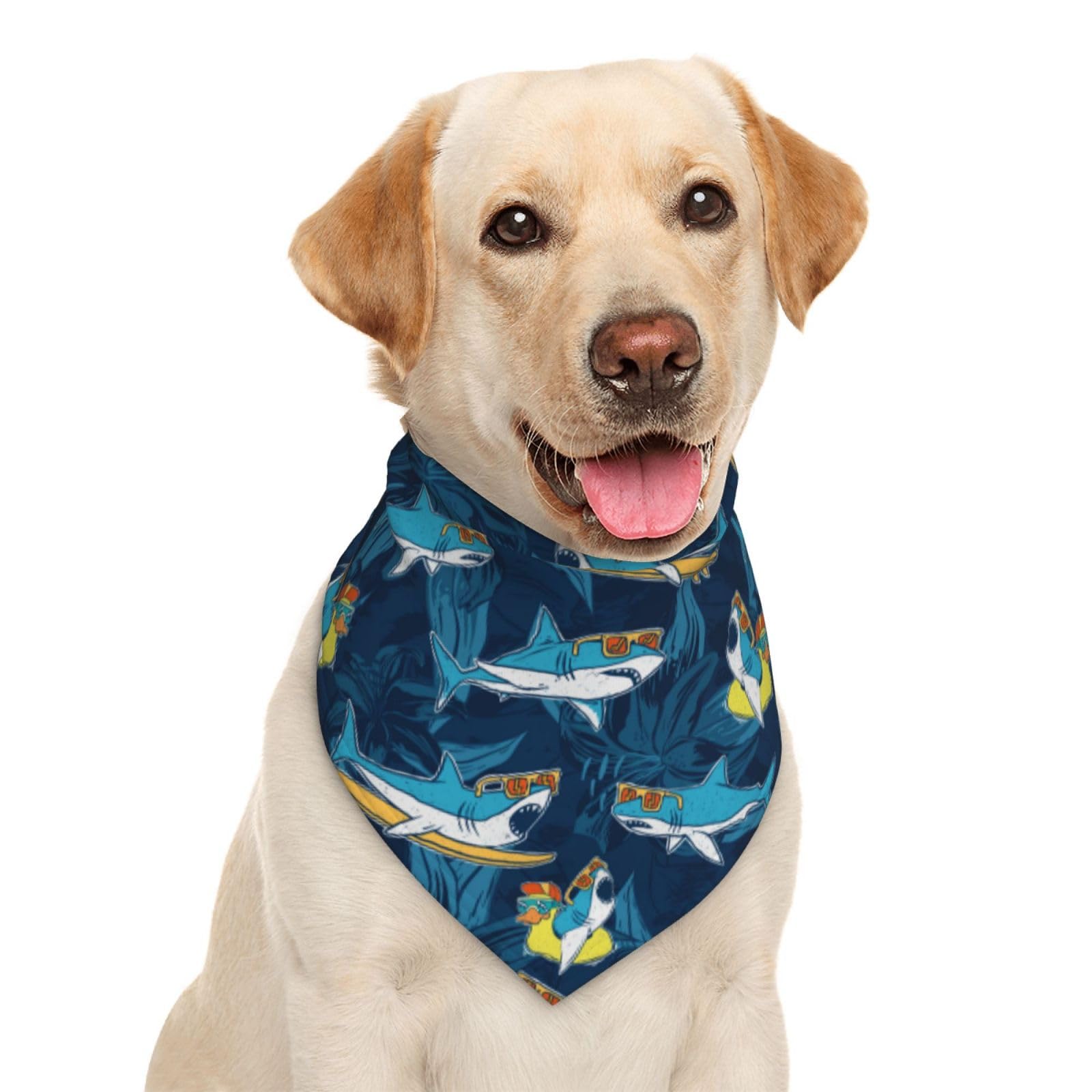 Cartoon Surfer Sharks Tropical Flowers Dog Bandana Scarf Triangle Bibs Pet Accessories Cat Kerchief