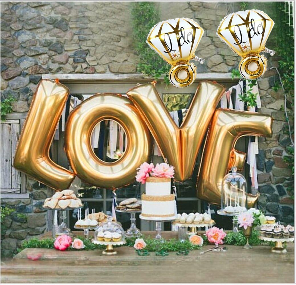 B-G Love (40 Inch) and"I do" Diamond Ring (27 Inch) Extra Large Balloon Set, Independence Day, Festival, Romantic Wedding, Bridal Shower, Anniversary, Party Decor, Vow Renewal (Golden) H007