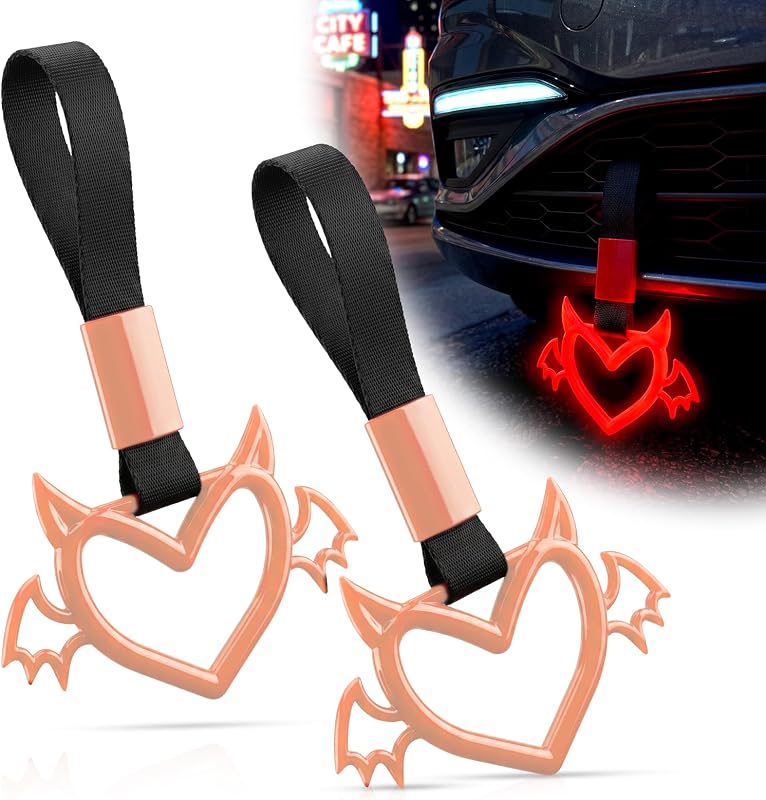 Alça de tira decorativa para carro Bestmoy Coração Diabólico com asas – Vermelho luminoso, 2 unidades