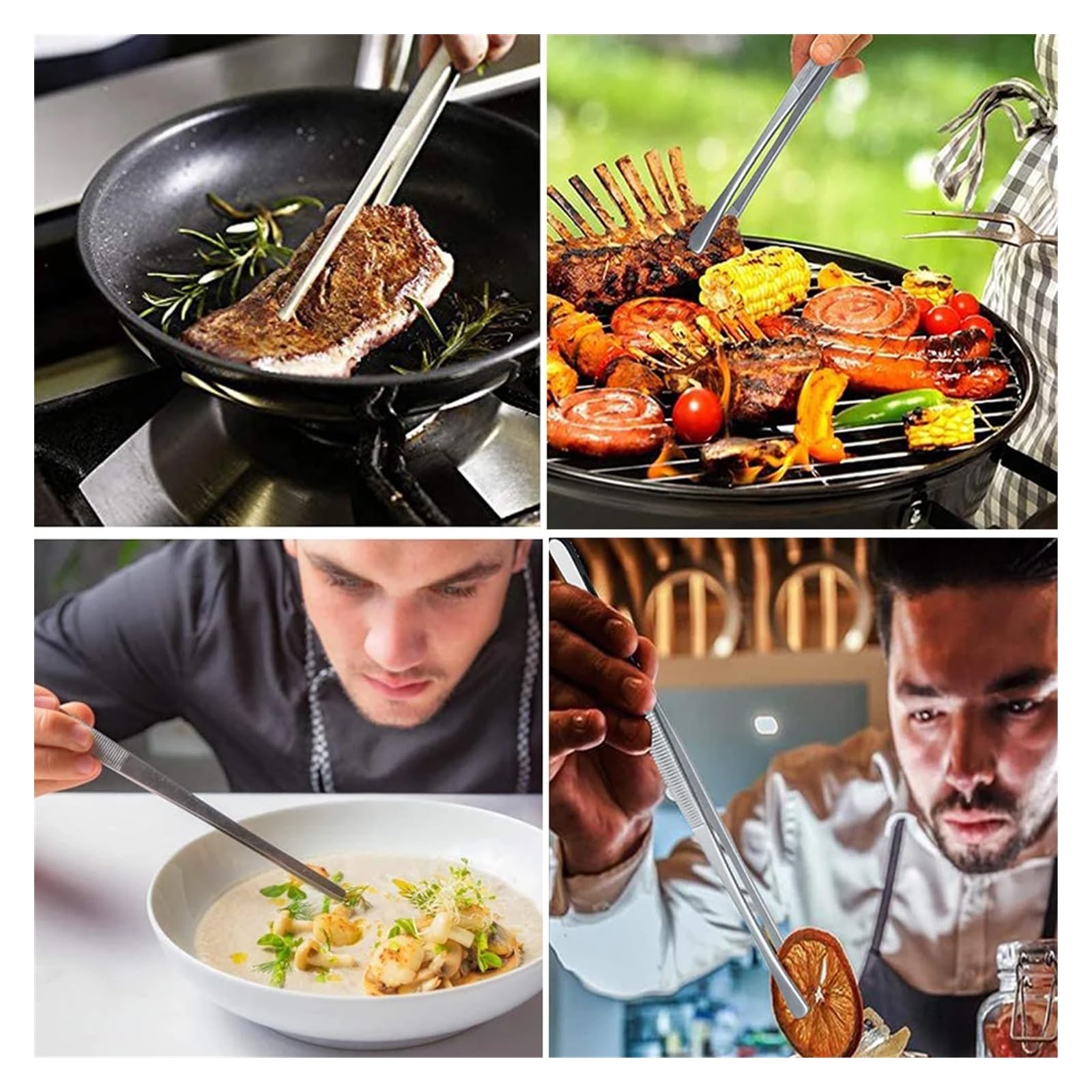 Szczypce do grilla, BBQ 30cm Szczypce do grilla ze stali nierdzewnej Szczypce do żywności Klips do żywności Narzędzie do grillowania Akcesoria do grilla Okrągłe/ostre szczypce do gotowania Akcesoria(R