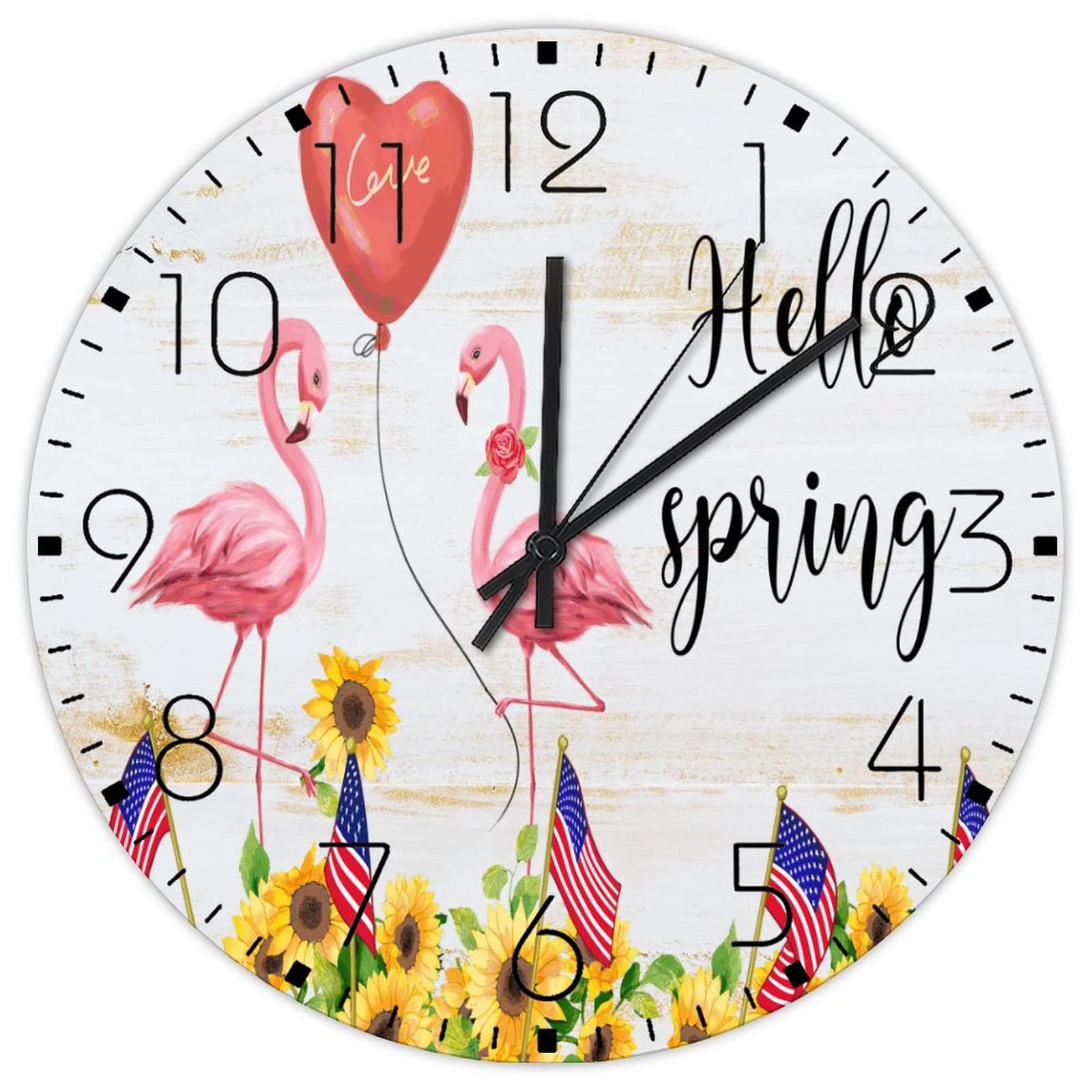 Horloge murale en bois 38 cm silencieuse motif flamant rose
