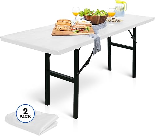 Miniatura 8 de LINPRO Paquete de 2 manteles de plástico, manteles desechables de 6 pies para fiestas y mesas plegables, impermeables, para exteriores, campamento,