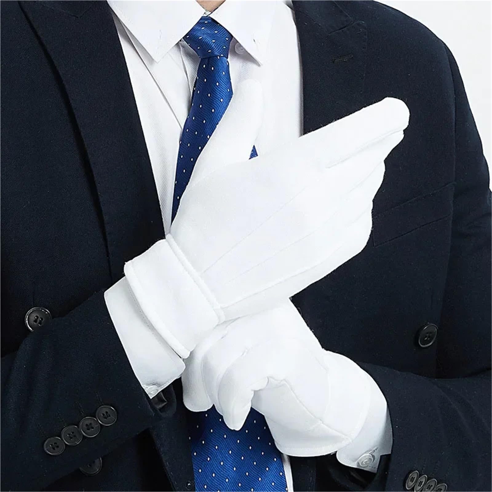 Gants blancs d'hiver chauds for hommes, 2 paires, uniforme de smoking, garde d'honneur, Costume Cosplay, gants majordome travail d'inspection pour Congélateur, Entrepôt