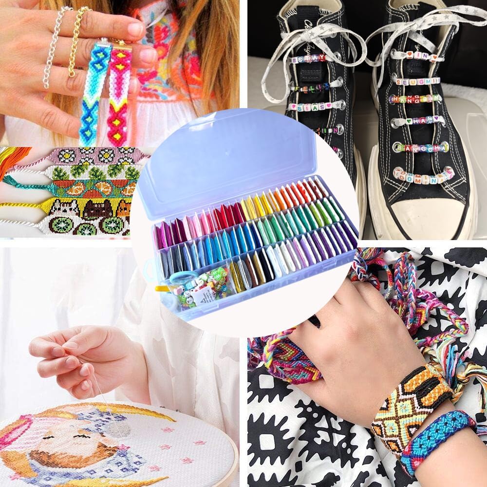 400+Pcs String Bracelet Making Kit, Friendship Bracelet String Kit with 68 Skeins Embroidery Floss Cross Stitch Thread, Friendship Bracelet Beads, 34Pcs Embroidery Tools