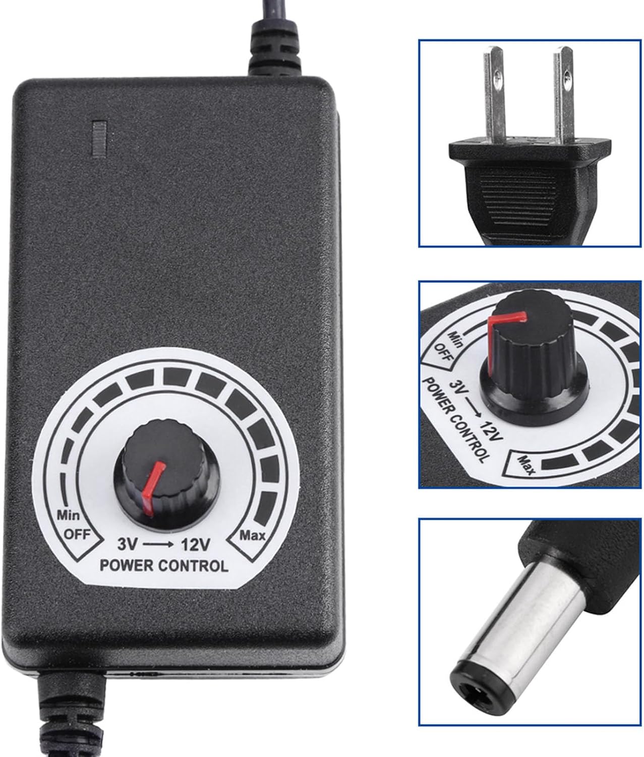 Oumefar AC/DC Power Supply Adapter Universal 3-12V Speed Regulating Power Supply Switching Power Converter with Voltage Adjustment knob for Motor Speed Controller