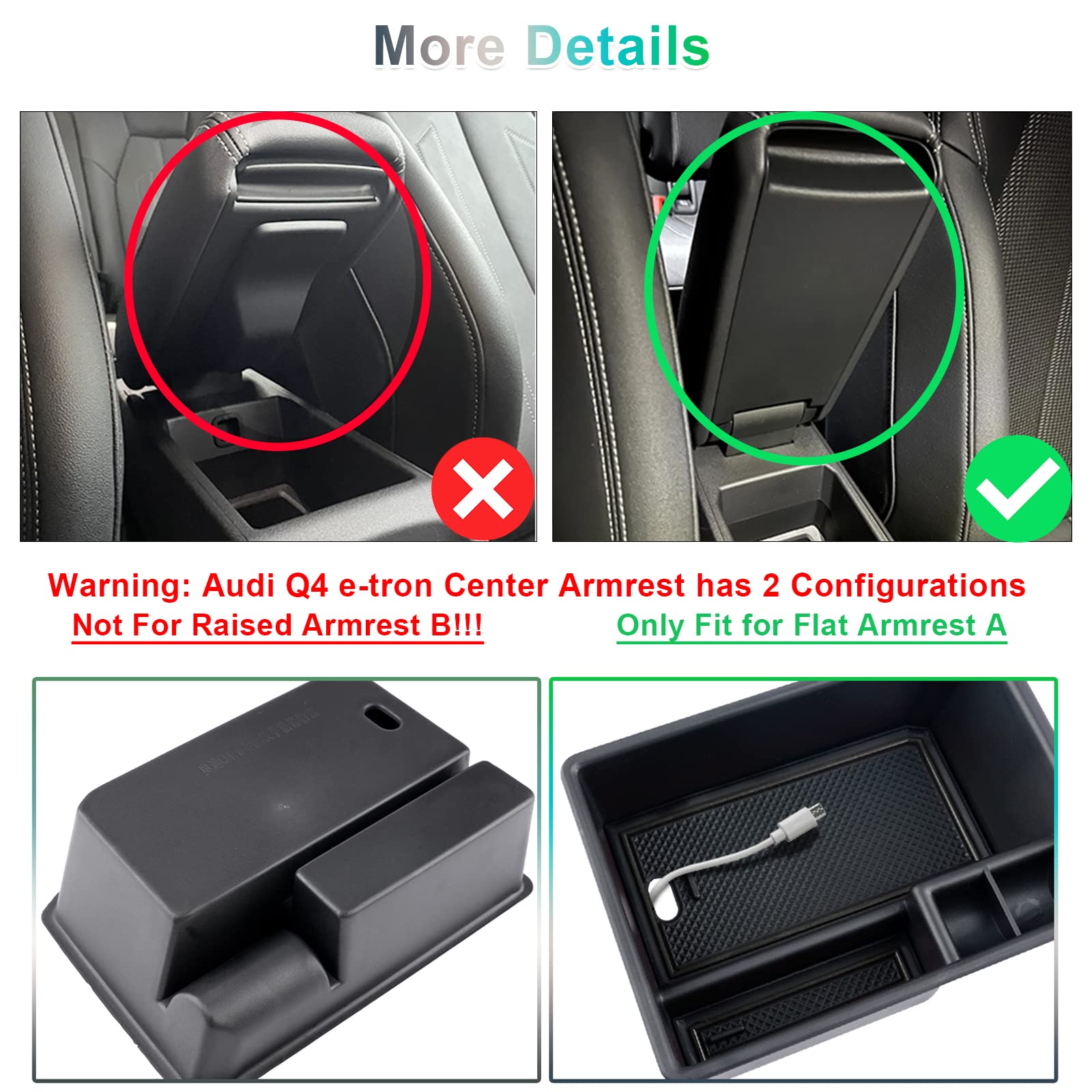 GAFAT Kompatibel mit Audi Q4 e-tron EV Electric 2021-2023 2024 Mittelkonsole Aufbewahrungsbox, Q4 etron Sportback 2022 Armlehne Organizer Tray Handschuhfach, Q4 etron Zubehör (Schwarz)