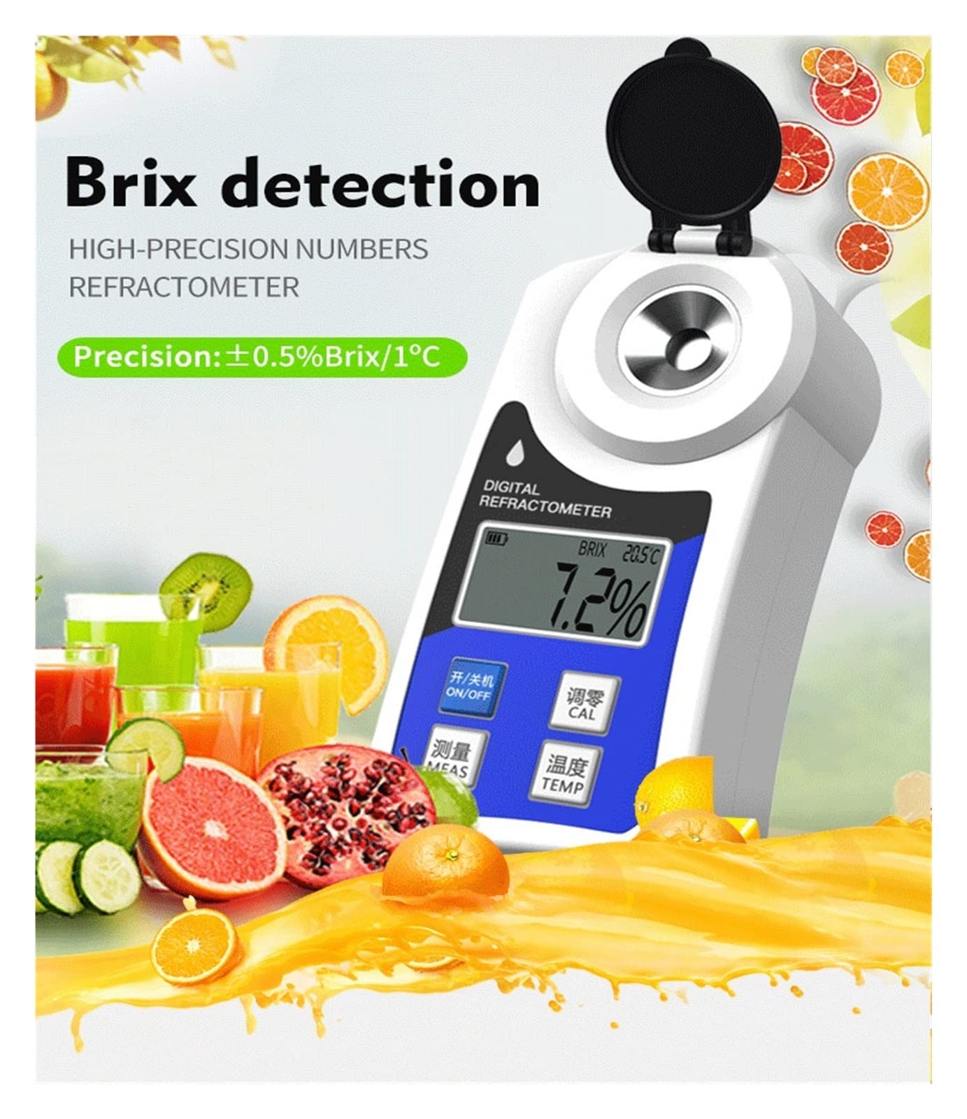 Refractómetro Brix, refractómetro medidor Brix, Auto 32% 55% Refractómetro digital Refractómetro Medidor de azúcar Hydrómetro for uvas Refractómetro de concentración de jugo de fruta para medir el con