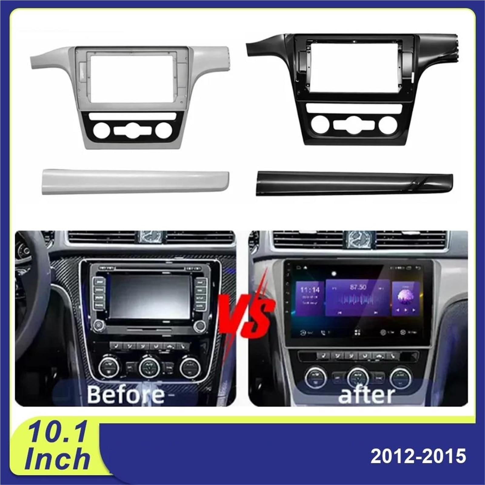 Cadre de façade d'autoradio Kit Cadre Stéréo Voiture Android 10,1″ Pour Vw Pour Passat B6 12-15 | Adaptateur Dash Fascia + Boîte CANBUS + Faisceau Câbles Autoradio tableau de bord(Frame set A)