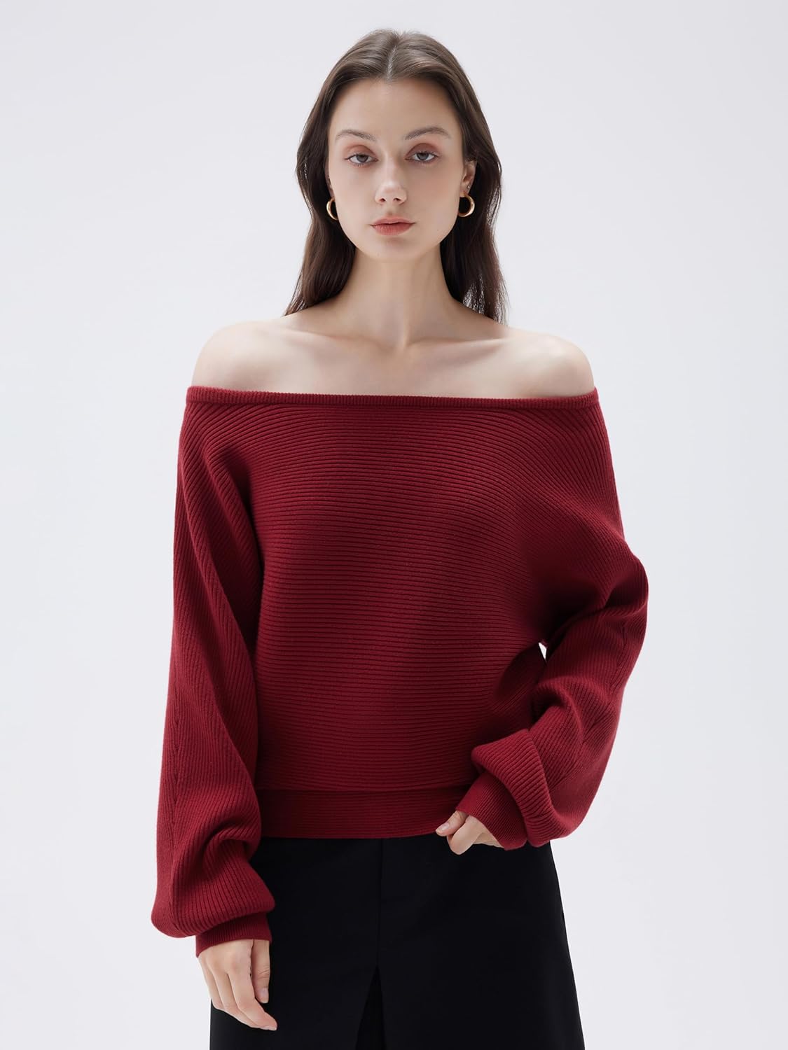 SUUKSESS Women Cashmere Blend Oversized Off Shoulder Pullover Sweaters Boat Neck Long Sleeve Knit Jumpers Tops - Image 3