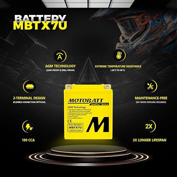 MotoBatt MBTX7U (12V 8 Amp) 115CCA Factory Activated QuadFlex AGM Battery