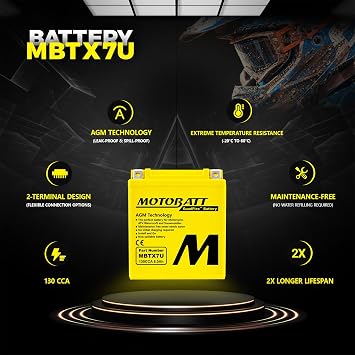 MotoBatt MBTX7U (12V 8 Amp) 115CCA Factory Activated QuadFlex AGM Battery
